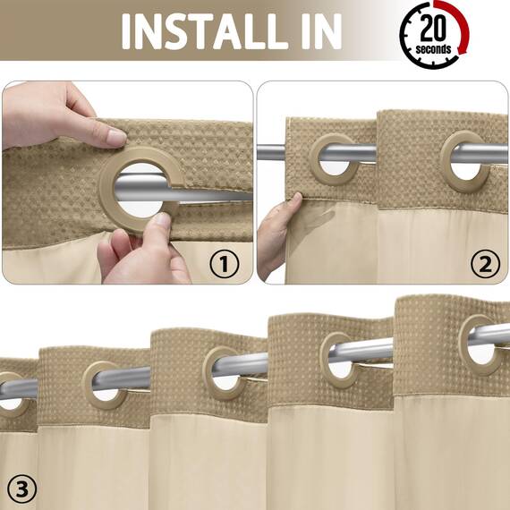 YellyHommy Duschvorhang ohne Haken, mit Einrastfutter, für Badezimmer, 190,5 x 182,9 cm, Beige