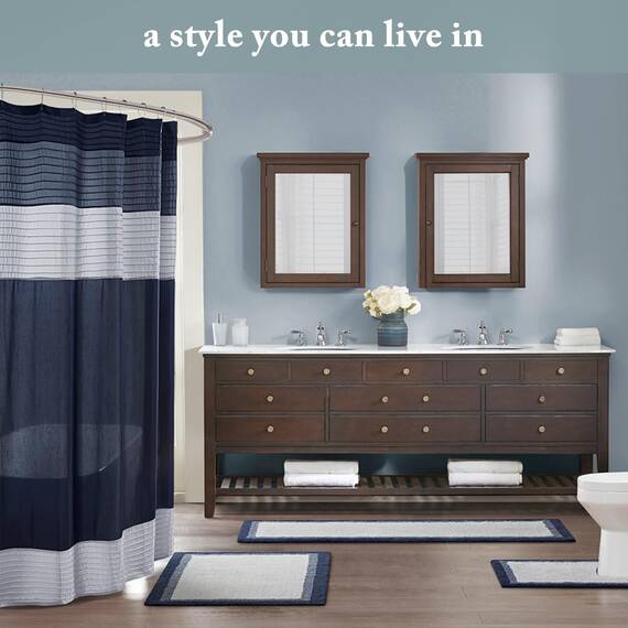 Madison Park Amherst Badezimmer-Duschvorhang, Kunstseide, gestreift, modern, Mikrofaser, 183 x 183 cm, Aqua