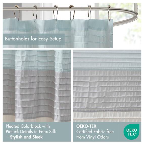 Madison Park Amherst Badezimmer-Duschvorhang, Kunstseide, gestreift, modern, Mikrofaser, 183 x 183 cm, Aqua
