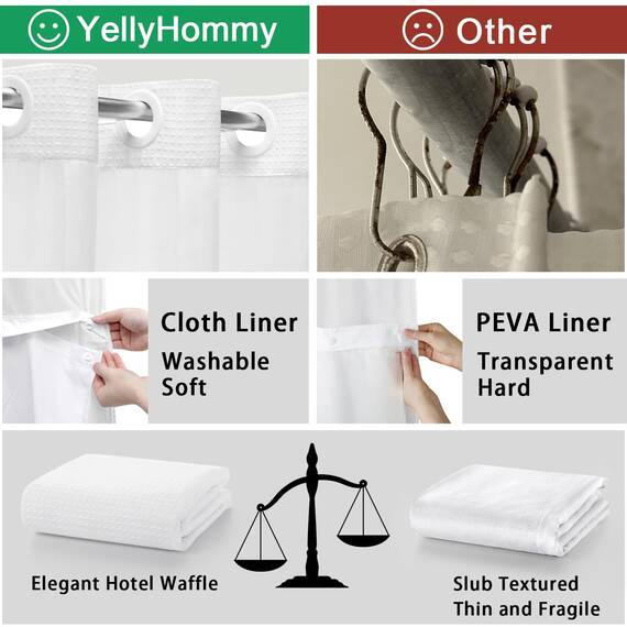 YellyHommy Stall Duschvorhang ohne Haken, mit Stoffeinsatz, für Badezimmer, 190,5 x 91,4 cm, Weiß