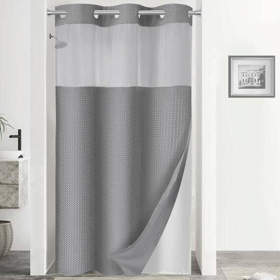 YellyHommy Duschvorhang ohne Haken, mit Einrastfutter, für Badezimmer, 190,5 x 121,9 cm, Grau