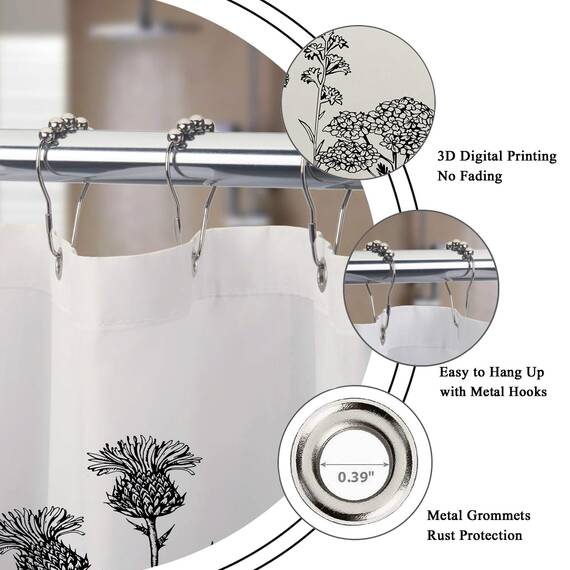 Riyidecor Clawfoot Tub Duschvorhang, extra breit, 457 x 183 cm, Blumenwickel, rund, Blumenmuster, Wildblume, botanische Pflanzen, Kräuter, Dekoration, Badezimmer, Polyester, wasserdichte Metallhaken,