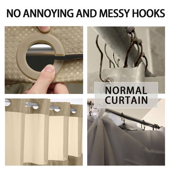 YellyHommy Duschvorhang ohne Haken, mit Einrastfutter, für Badezimmer, 190,5 x 182,9 cm, Beige