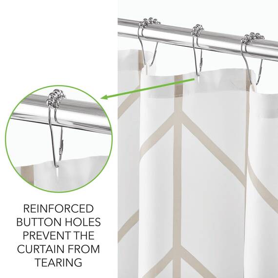 mDesign Duschvorhang – wasserabweisender Spritzschutz mit attraktivem Muster – pflegeleichter Badewannenvorhang – beige/weiß