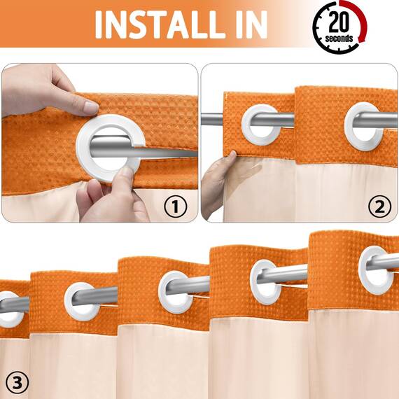 YellyHommy Duschvorhang ohne Haken, Waffelmuster, für Badezimmer, 190,5 x 182,9 cm, Orange, DK-11