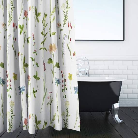 Riyidecor Kleiner Duschvorhang mit Blumenmuster, 91x183 cm, 7 Stück, Kunststoff-Duschhaken im Lieferumfang enthalten RY-OISL