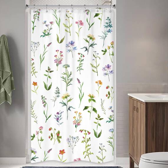 Riyidecor Kleiner Duschvorhang mit Blumenmuster, 91x183 cm, 7 Stück, Kunststoff-Duschhaken im Lieferumfang enthalten RY-OISL