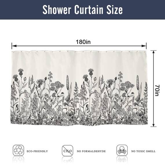 Riyidecor Clawfoot Tub Duschvorhang, extra breit, 457 x 183 cm, Blumenwickel, rund, Blumenmuster, Wildblume, botanische Pflanzen, Kräuter, Dekoration, Badezimmer, Polyester, wasserdichte Metallhaken,