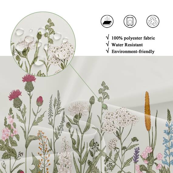 Riyidecor Duschvorhang aus Stoff, grüne Blätter, für Badezimmer, Dekoration, 152x183 cm, florale Blume, botanische Wildblume, dekoratives Bad-Set, wasserdicht, 12 Stück Haken