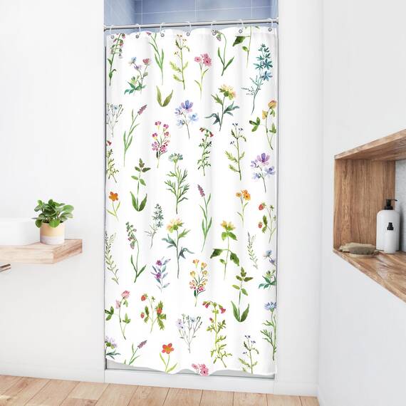 Riyidecor Kleiner Duschvorhang mit Blumenmuster, 91x183 cm, 7 Stück, Kunststoff-Duschhaken im Lieferumfang enthalten RY-OISL