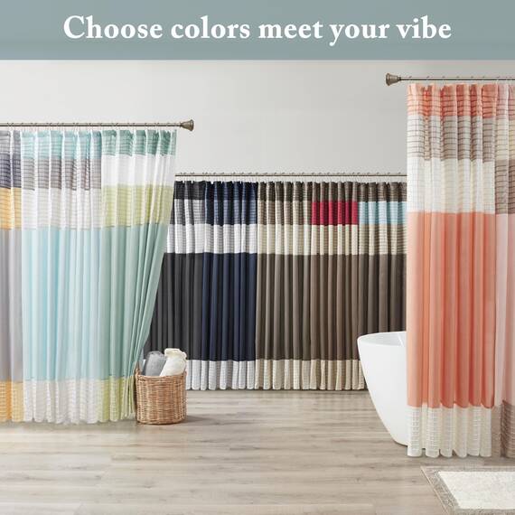 Madison Park Amherst Badezimmer-Duschvorhang, Kunstseide, gestreift, modern, Mikrofaser, 183 x 183 cm, Aqua
