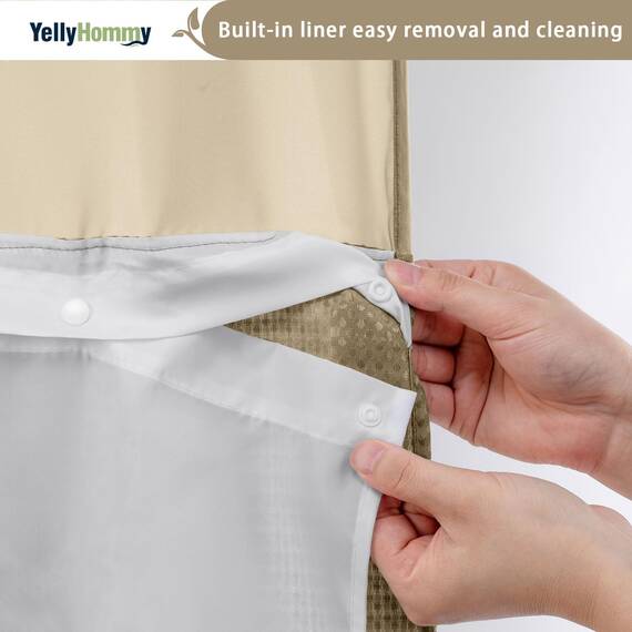 YellyHommy Duschvorhang ohne Haken, mit Einrastfutter, für Badezimmer, 190,5 x 182,9 cm, Beige