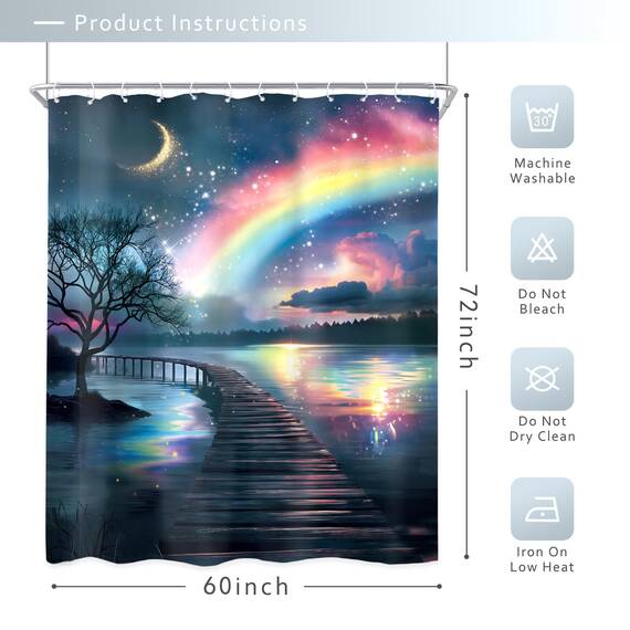Riyidecor Fantasy-Baum-Duschvorhang, 152 x 183 cm (B x H), abstrakt, Wald, Regenbogen, Sternenhimmel, See, rustikal, einzigartig, Naturlandschaft, modern, cool, für Herren, Badezimmer, Dekoration,