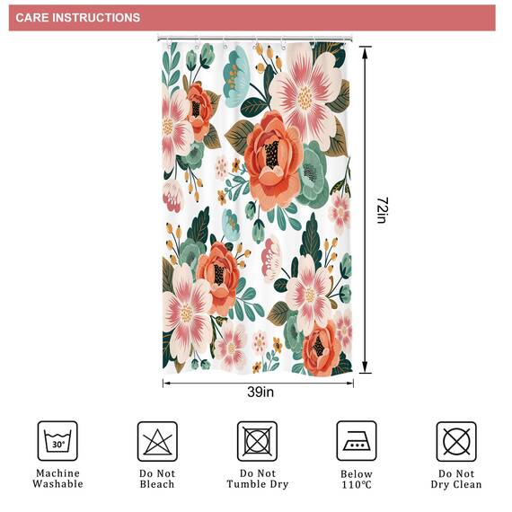 Riyidecor Kleiner Duschvorhang 91,4 x 183,9 cm (B x H), halb, schmal, Wohnmobil, Frühlingsblumen, Badewannen-Dekor, Blätter, Grün, Badezimmer-Dekor, Stoffpaneel, Polyester, wasserdicht, 7 Stück