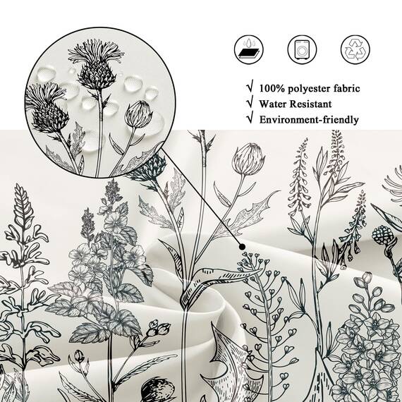 Riyidecor Clawfoot Tub Duschvorhang, extra breit, 457 x 183 cm, Blumenwickel, rund, Blumenmuster, Wildblume, botanische Pflanzen, Kräuter, Dekoration, Badezimmer, Polyester, wasserdichte Metallhaken,