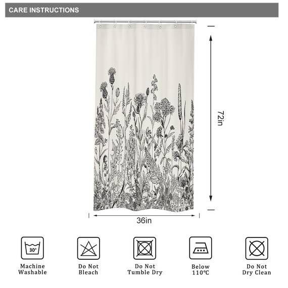 Riyidecor Duschvorhänge aus wasserdichtem Polyester, 91 x 183 cm, mit Haken aus Kunststoff, 7 Stück