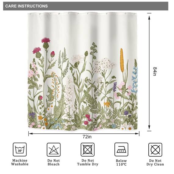 Riyidecor 183 x 213 cm (B x H), extra langer Duschvorhang für Badezimmer, Dekoration, Wildblumen, Blumen, Vintage, botanisches Zubehör, Kräuter, Pflanzen, Badezimmer-Set, Fenster, Stoff, Polyester,
