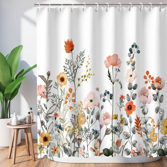 LIVILAN Duschvorhänge mit Blumenmuster für Badezimmer, Blumen, Duschvorhang, hübscher Duschvorhang, Stoff, bunt, Wildblumen, geblümt, maschinenwaschbar, 152.4 cm Bx182.9 cm H