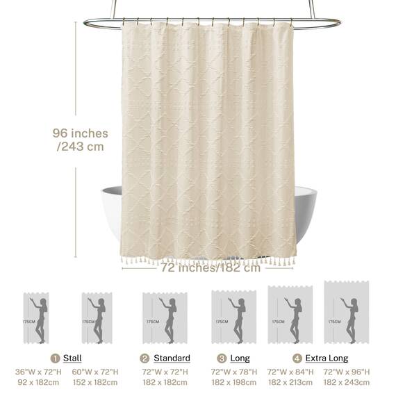 Siiluminisoy Duschvorhang im Boho-Stil, getuftet, extra lang, Chevron, strukturiert, gestreift, modern, Bauernhaus, minimalistischer Stoff, Duschvorhang für Badezimmer, 243,8 x 182,8 cm (96 x 72 Zoll)