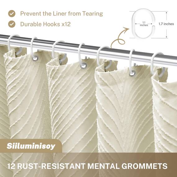 Siiluminisoy Beige Boho Gewebter Stoff Duschvorhang, 72 x 72 Zoll, getuftete Blätter, strukturiert, gestreift, modern, Bauernhaus, minimalistischer Stoffvorhang für Badezimmer