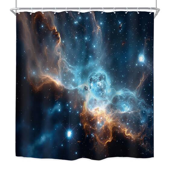 Riyidecor RY-KKCQ Galaxie-Duschvorhang – Nebel, Stern, Planet, Nacht, Sternenhimmel, Universum, Weltraum, Fantasie, Stoff, wasserdicht, Heimdekoration, 12 Stück, Kunststoffhaken, 183 x 183 cm
