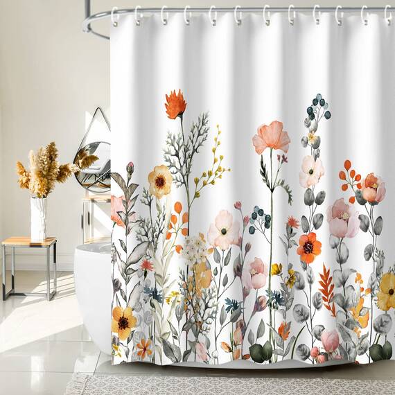 LIVILAN Duschvorhänge mit Blumenmuster für Badezimmer, Blumen, Duschvorhang, hübscher Duschvorhang, Stoff, bunt, Wildblumen, geblümt, maschinenwaschbar, 152.4 cm Bx182.9 cm H