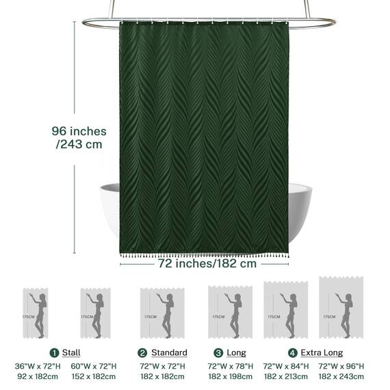 Siiluminisoy Extra langer Duschvorhang, dunkelgrün, 244 cm, Boho-Webstoff, getuftete Blätter, strukturierte Duschvorhänge für Badezimmer