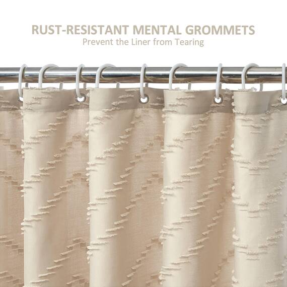 Siiluminisoy Boho Farmhouse Duschvorhang, gewebter Stoff, niedliches Beige, 60 x 72 Zoll (152 x 183 cm), getuftet, Chevron-strukturiert, gestreift, moderner Farmhouse-Minimalismus