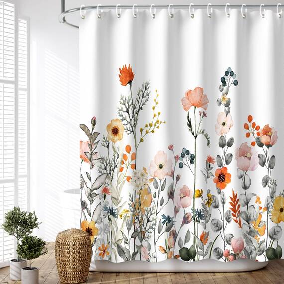 LIVILAN Duschvorhänge mit Blumenmuster für Badezimmer, Blumen, Duschvorhang, hübscher Duschvorhang, Stoff, bunt, Wildblumen, geblümt, maschinenwaschbar, 152.4 cm Bx182.9 cm H