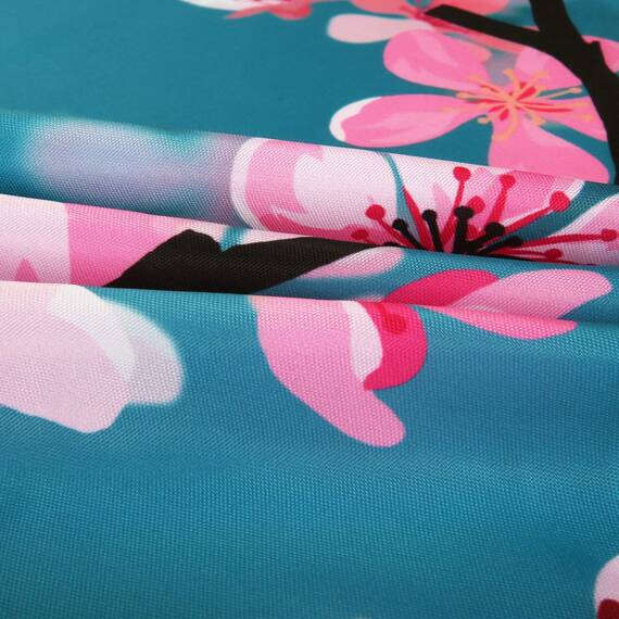 LIVILAN Kirschblüten-Duschvorhang, Japanisches Blumenmuster, Sakura, Pflaumenblüte Mit 12 Haken, Blaugrün und Rosa, 183 x 198 cm (B x H)