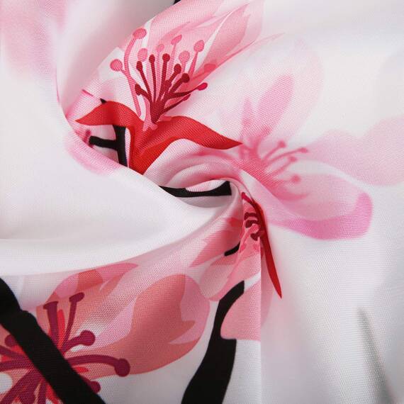 LIVILAN Duschvorhang mit Kirschblütenmuster, mit 12 Haken, Sakura-Stoff, dekorativer japanischer Duschvorhang, 183 x 183 cm, Rosa