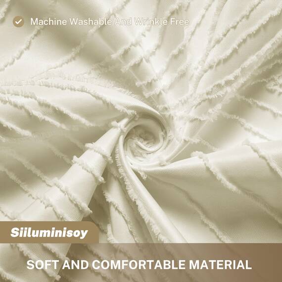 Siiluminisoy Beige Boho Gewebter Stoff Duschvorhang, 72 x 72 Zoll, getuftete Blätter, strukturiert, gestreift, modern, Bauernhaus, minimalistischer Stoffvorhang für Badezimmer