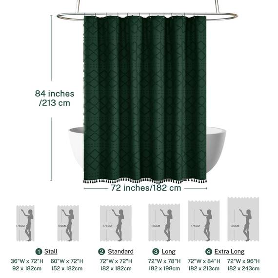Siiluminisoy Extra langer dunkelgrüner Boho-Duschvorhang, gewebt, niedlich, 213 x 213 cm, getuftet, Chevron, strukturiert, gestreift, modern, Bauernhaus, minimalistischer Stoff, Duschvorhang für