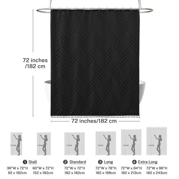 Siiluminisoy Schwarzer Boho-Duschvorhang aus gewebtem Stoff, 183 x 183 cm, getuftete Blätter, strukturiert, gestreift, moderner Bauernhaus-minimalistischer Stoffvorhang für das Badezimmer