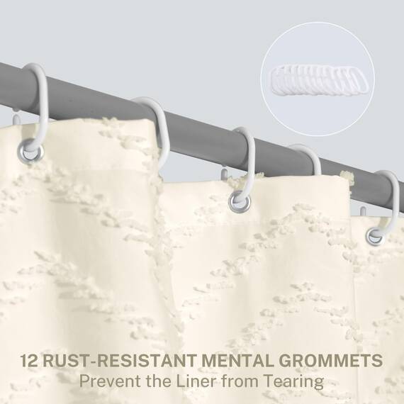 Siiluminisoy Extra Langer Boho-Duschvorhang, gewebter Stoff, 213,4 cm, cremefarben, 183,4 x 213,4 cm, getuftet, Chevron, gestreift, modern, schick, strukturiert, minimalistisch