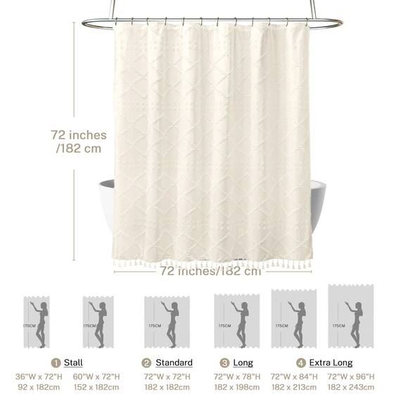 Siiluminisoy Cremefarbener Boho-Duschvorhang aus gewebtem Stoff, getuftet, Chevron, strukturiert, gestreift, modern, Bauernhaus, minimalistischer Stoffvorhang für Badezimmer, 183 x 183 cm