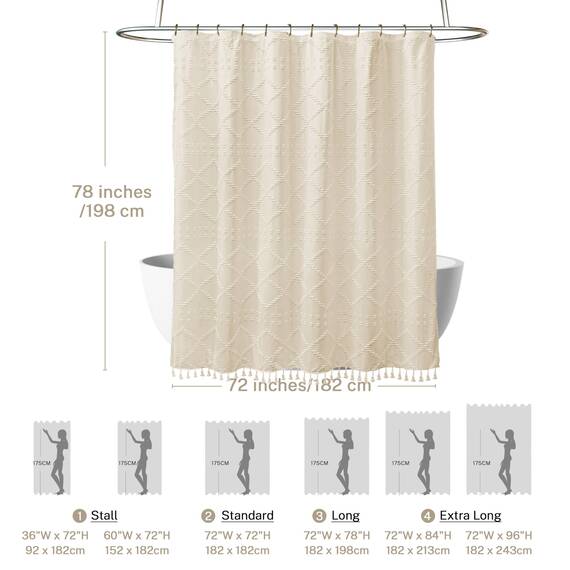 Siiluminisoy Beige Duschvorhang Stoff Boho 180 x 200 Moderner Duschvorhang für das Badezimmer