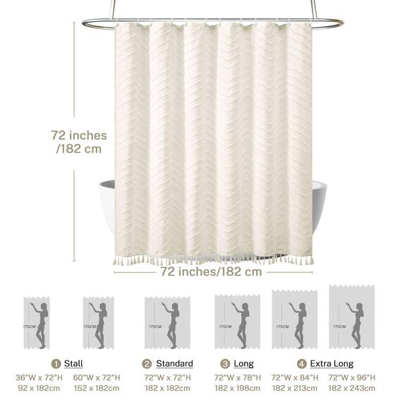 Siiluminisoy Duschvorhang, gewebter Stoff, rustikaler Boho-Stil, moderner minimalistischer Duschvorhang mit Haken, für Badezimmer, strukturiertes Chevron-Muster, gestreift, cremefarben