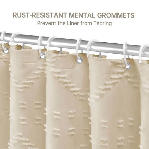 Kleiner Stall Boho Duschvorhang Creme/Beige Quaste Gewebter Stoff Duschvorhang 91,4 x 183,9 cm Halbe Größe Getuftet Chevron Streifen Strukturiert Modern Bauernhaus Minimalistischer Stoff Duschvorhang