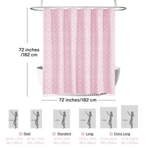 Siiluminisoy Boho Duschvorhang Rosa Gewebter Stoff Süßer Duschvorhang, 183 x 183 cm (72 x 72 Zoll) Gesteppter Chevron Texturierter Gestreifter Moderner Bauernhaus Minimalistischer Stoff Duschvorhang