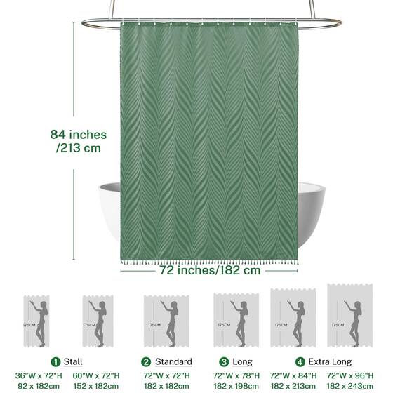 Siiluminisoy Extra langer grüner Boho-Duschvorhang, 183 x 213 cm (72 x 84 Zoll), getuftete Blätter, strukturiert, gestreift, modern, Landhausstil, minimalistischer Stoff-Duschvorhang für Badezimmer
