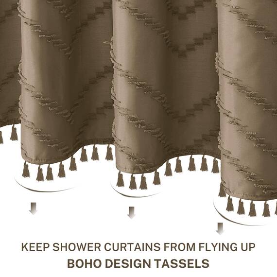 Siiluminisoy Extra langer Boho-Duschvorhang, gewebter Stoff, 213,4 cm, Khaki, 183,4 x 213,4 cm, getuftet, Chevron, gestreift, modern, schick, strukturiert, minimalistisch, Badezimmer-Duschvorhang
