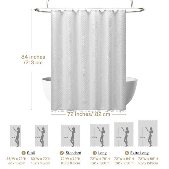 Siiluminisoy Extra langer weißer Boho-Duschvorhang, gewebter Stoff, niedlich, 213,3 cm, getuftete Blätter, strukturiert, gestreift, modern, Bauernhaus, minimalistisches Tuch für Badezimmer