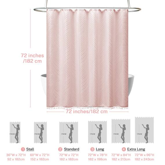 Siiluminisoy Duschvorhang, niedlicher Duschvorhang, Stoff-Duschvorhänge für Mädchen, getuftete Blätter, strukturiert, gestreift, modern, Stoff-Duschvorhänge für Badezimmer, 183 x 183 cm, Rosa