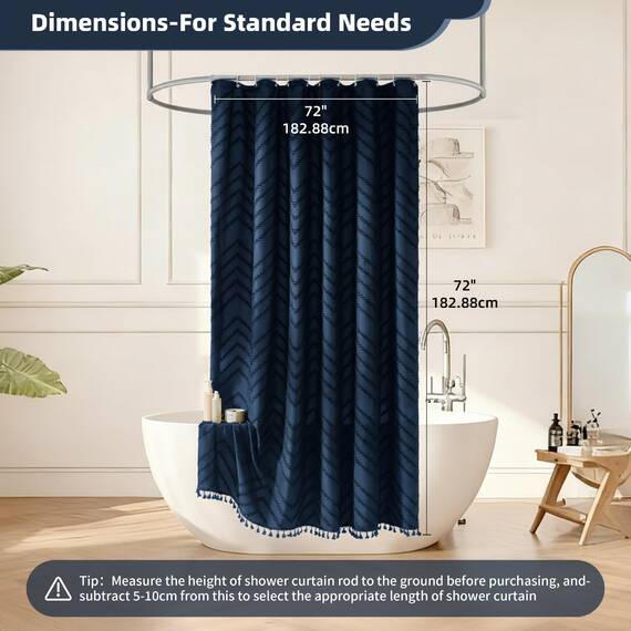 Siiluminisoy Duschvorhang, Stoff, Boho-Duschvorhang, strukturiert, getuftet, Chevron, elegant, wasserdicht, für Badezimmer, 72 x 72 cm, Marineblau