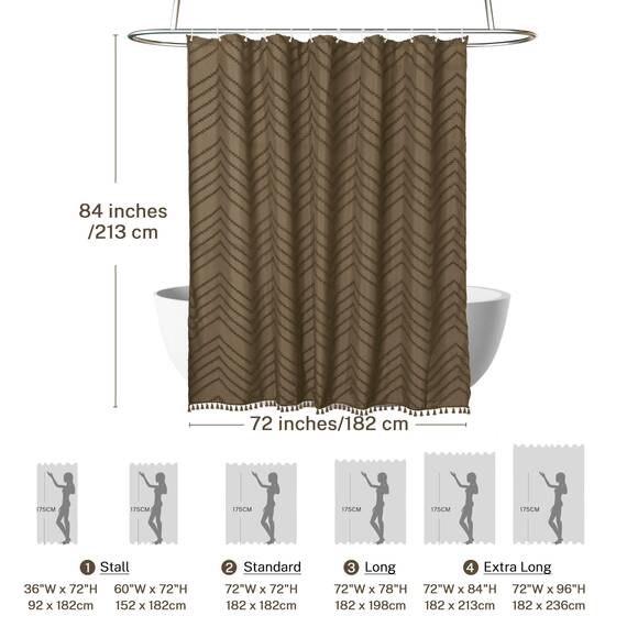 Siiluminisoy Extra langer Boho-Duschvorhang, gewebter Stoff, 213,4 cm, Khaki, 183,4 x 213,4 cm, getuftet, Chevron, gestreift, modern, schick, strukturiert, minimalistisch, Badezimmer-Duschvorhang