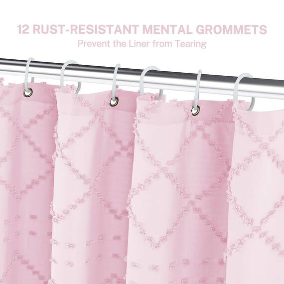 Siiluminisoy Boho Duschvorhang Rosa Gewebter Stoff Süßer Duschvorhang, 183 x 183 cm (72 x 72 Zoll) Gesteppter Chevron Texturierter Gestreifter Moderner Bauernhaus Minimalistischer Stoff Duschvorhang