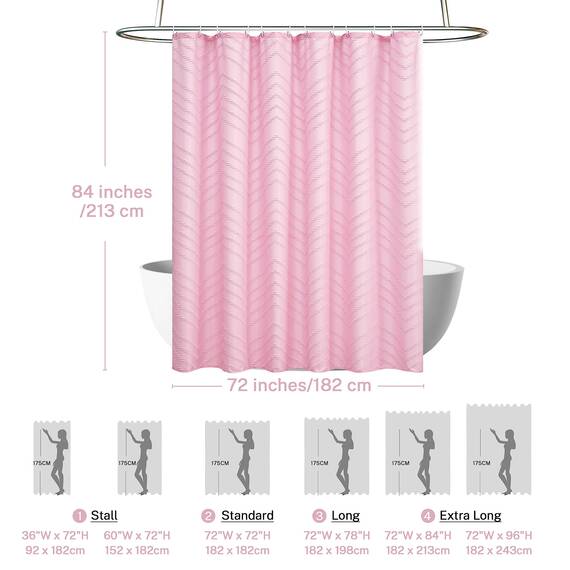 Siiluminisoy Extra langer Boho-Duschvorhang aus gewebtem Stoff, Rosa, 72 x 84 Zoll (183 x 213 cm), getuftet, Chevron-gestreift, modern, schick, strukturiert, minimalistisch