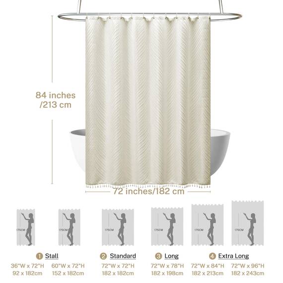 Siiluminisoy Extra Langer Boho-Duschvorhang, gewebter Stoff, 183 x 213 cm, getuftete Blätter, strukturiert, gestreift, modern, Bauernhaus, minimalistisches Tuch für Badezimmer