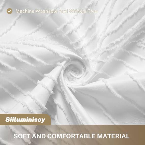 Siiluminisoy Extra langer weißer Boho-Duschvorhang, gewebter Stoff, niedlich, 213,3 cm, getuftete Blätter, strukturiert, gestreift, modern, Bauernhaus, minimalistisches Tuch für Badezimmer